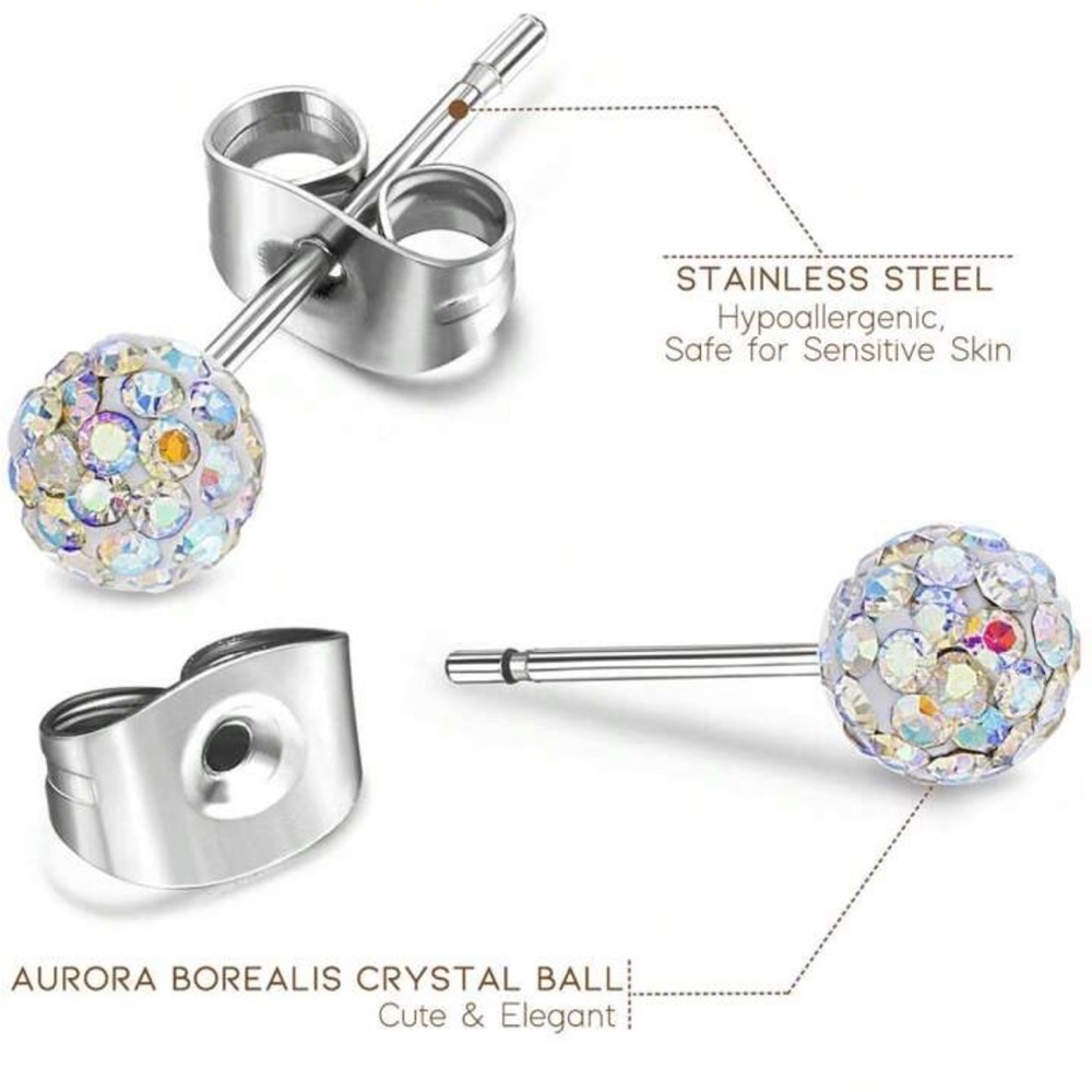 8mm Sparkling Color Full Rhinestone Bead, Elegant Iridescent Disco Ball Earrings - Picture 2 of 9
